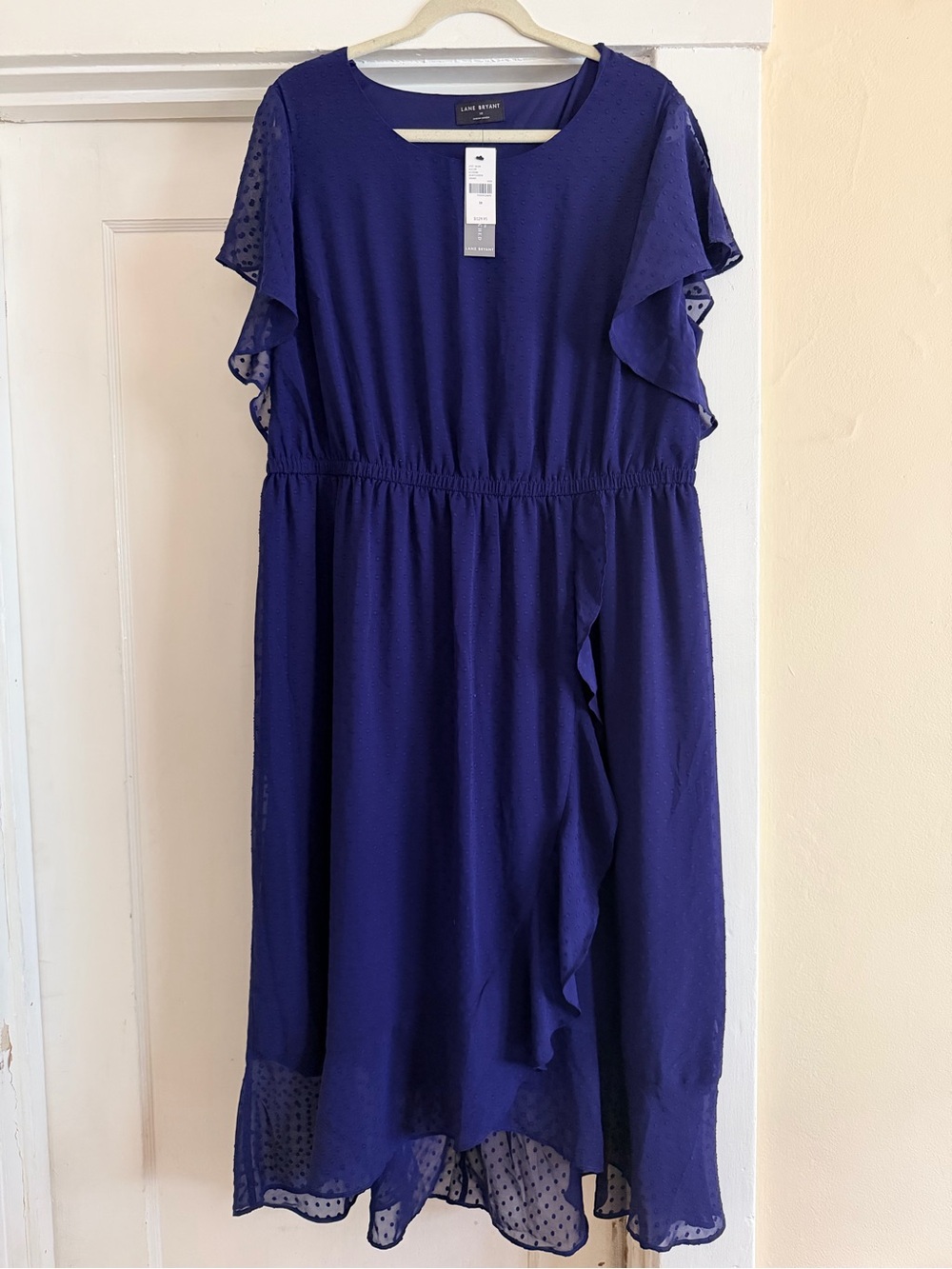 Lane Bryant Royal Blue Midi Dress with Ruffle Sleeves Size 18